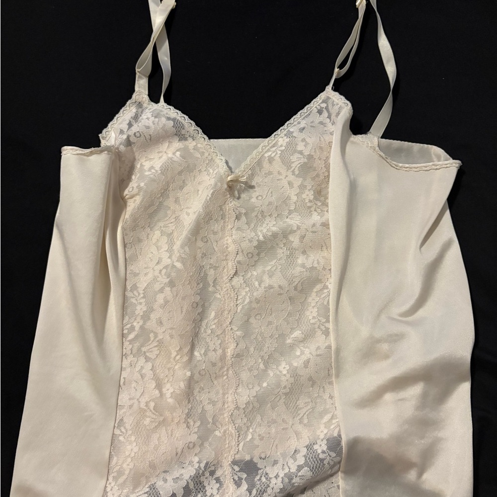 Cream Lace Chemise with Satin Panels